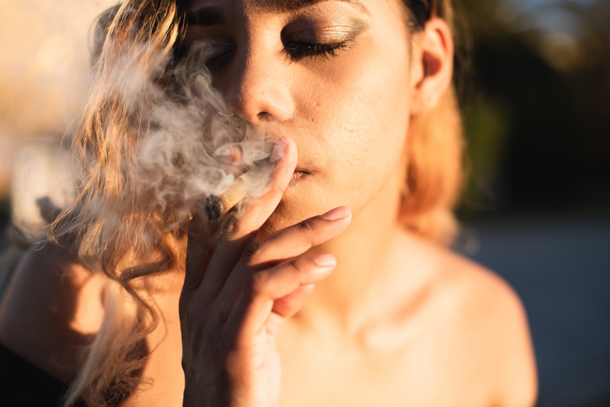 Woman smoking cannabis